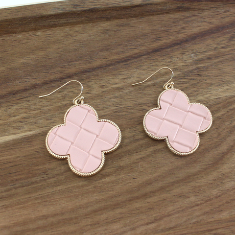 Earrings, Faux Leather Clover, Blush