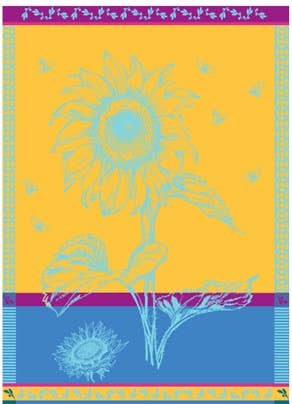 Tea Towel, Jacquard Turquoise-Yellow Sunflower