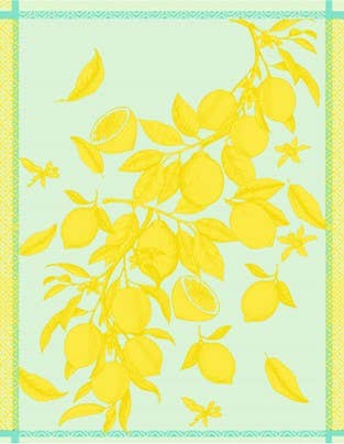 Tea Towel, Jacquard Yellow Lemons on Aqua