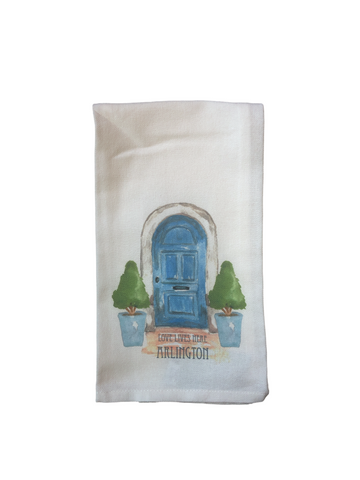 Tea Towel, Blue Door with Topiaries, Arlington (Love Lives Here)