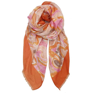 Scarf, Swirl Floral Print Orange/Yellow