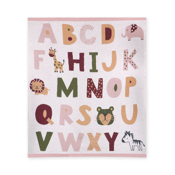 Baby Blanket, Organic Jacquard Alphabet, Pink