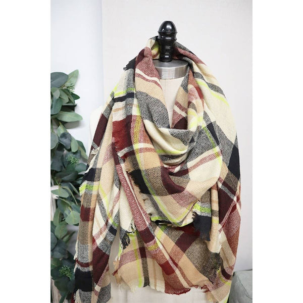 Blanket Scarf, Plaid Brown Multi
