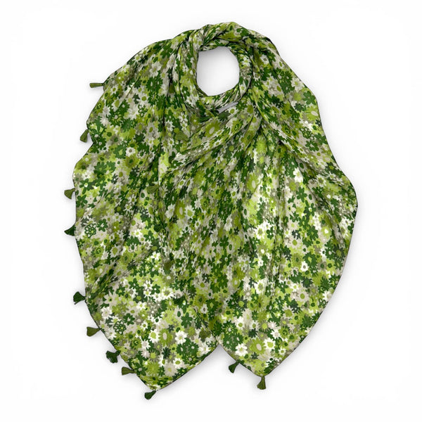 Scarf, Meadow Floral with Tassels: Green