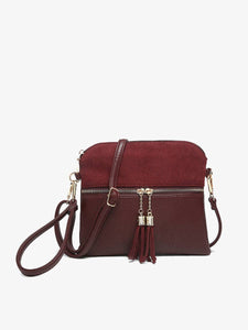 Crossbody, Tara Corduroy Dual Zip : Cherry Lacquer