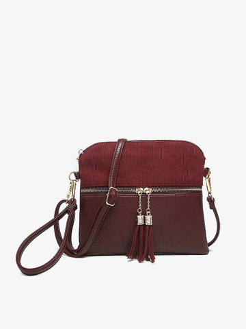 Crossbody, Tara Corduroy Dual Zip : Cherry Lacquer