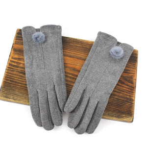 Gloves with Mini Pom Pom, Gray