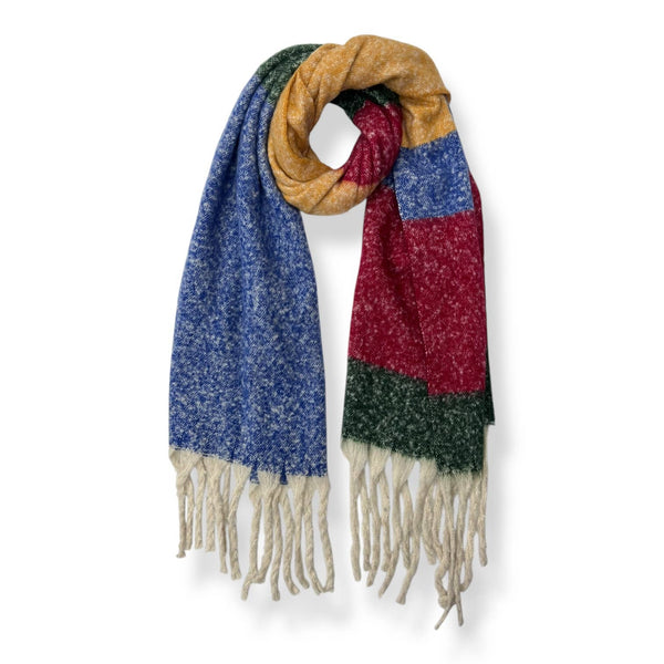 Scarf, Fluffy Block Print w/ Tassels: Navy