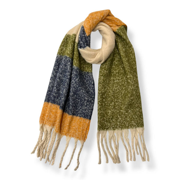 Scarf, Fluffy Block Print w/ Tassels