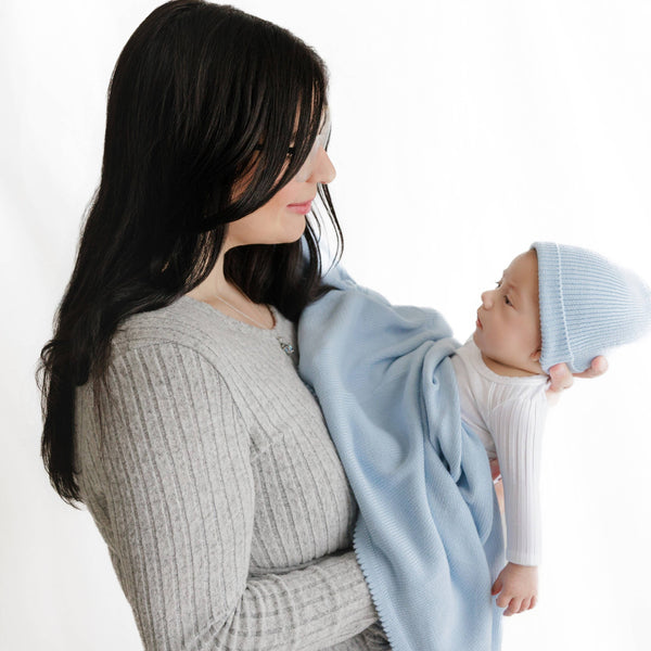 Baby Blanket Set, Luxe - 100% Organic Sky Blue