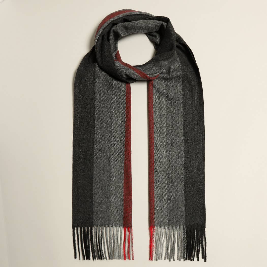 Scarf, Gray w/ Red Strip, Cashmere Feel