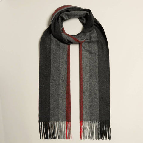 Scarf, Gray w/ Red Strip, Cashmere Feel