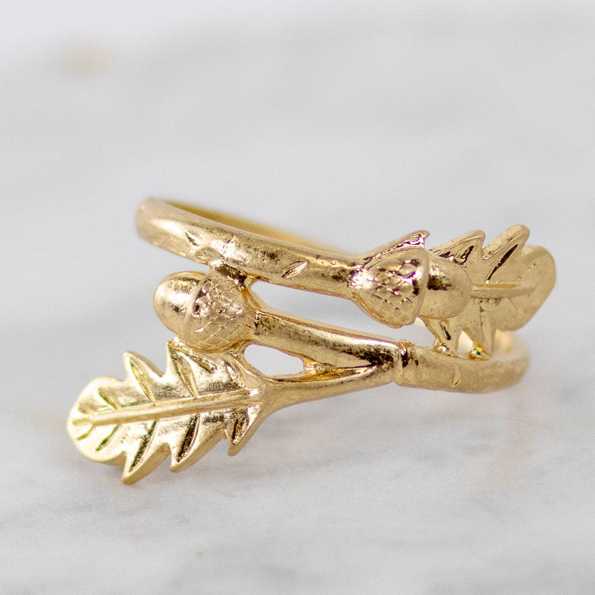 Napkin Ring, Acorn Branch  Matte Gold   2"