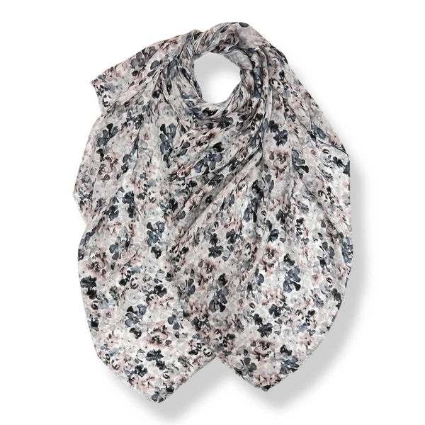 Scarf, Sweat Pea Flower Print Gray