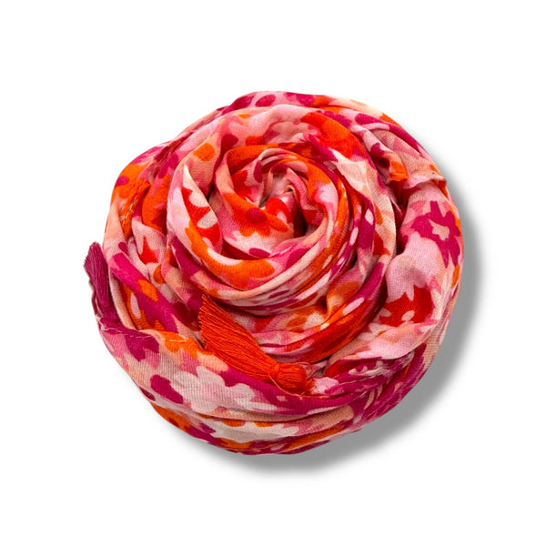 Scarf, Meadow Floral with Tassels: Red
