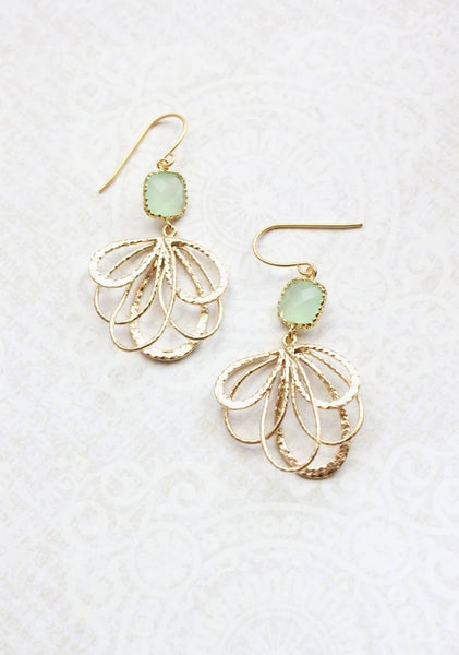Earrings, Mint Glass Modern Dangle, Gold