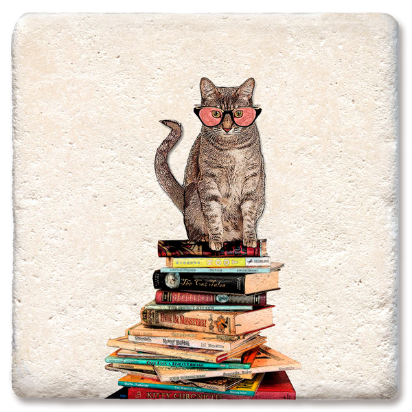 Coaster, Cat Sitting on Books