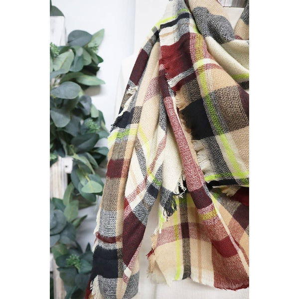 Blanket Scarf, Plaid Brown Multi