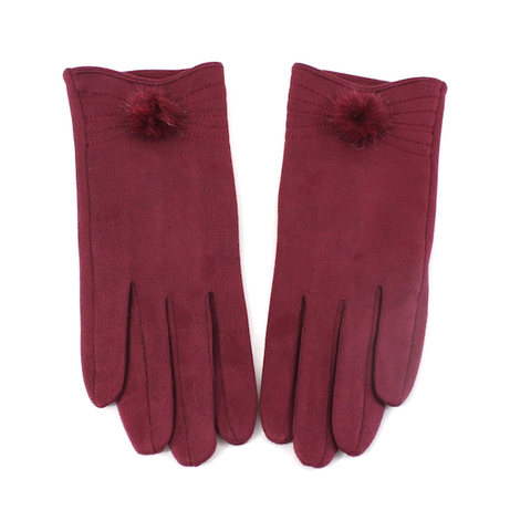 Gloves Helena w/Small Pom Pom, Wine