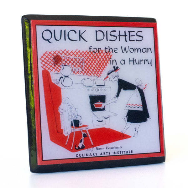 Coaster Set, Funny Vintage Cookbook Cover Kitchen