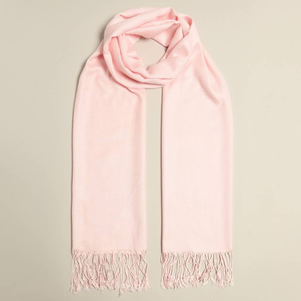 Pashmina Shawl Scarf Wrap with Fringes, Pink