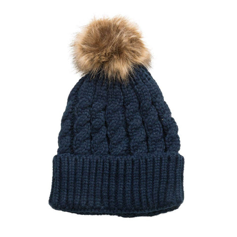 Beanie Hat w/ Pom Pom, Navy