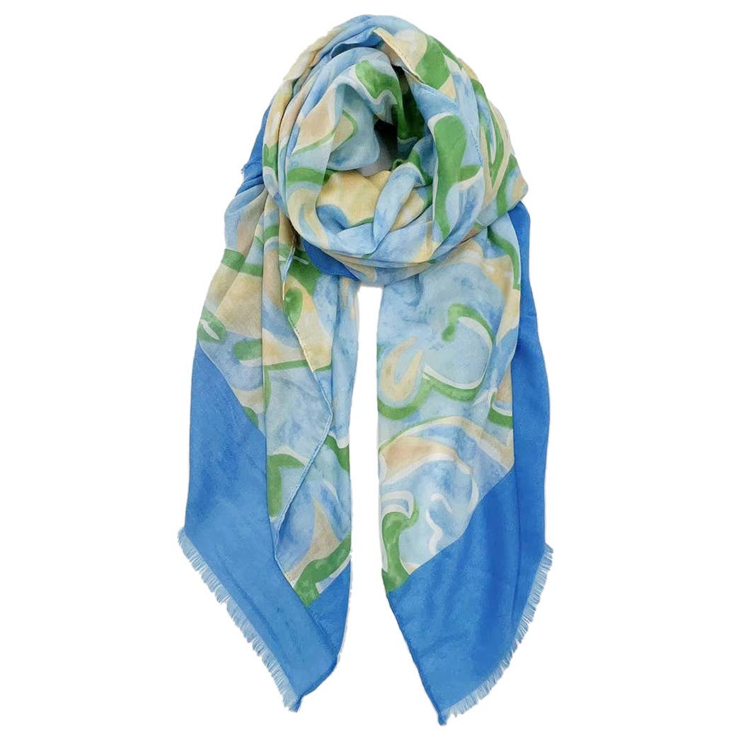 Scarf, Swirl Floral Print Blue