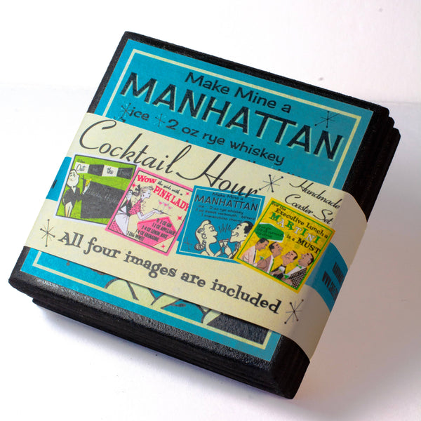 Coaster Set, Retro Cocktail Recipe Drink