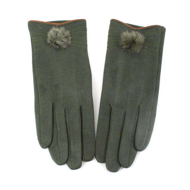 Gloves w/Small Pom, Helena Olive