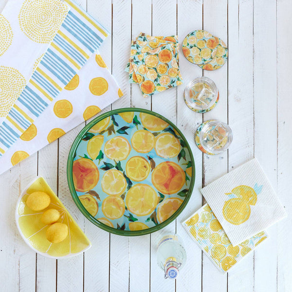 Lemon Slices Blu Sponge-Cloth, Set/2