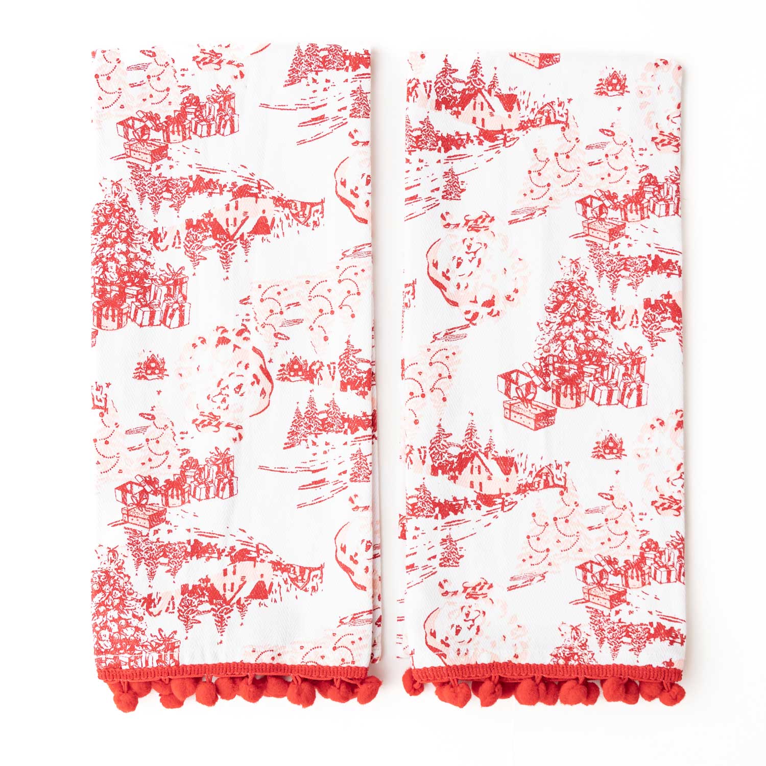 Santa Toile Tassel Kitchen Towel Set/2