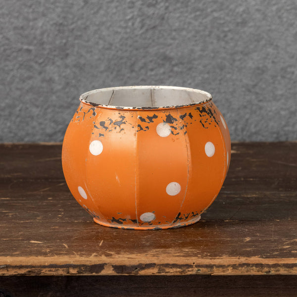 ORANGE & WHITE METAL POLKA DOT PUMPKIN 6"