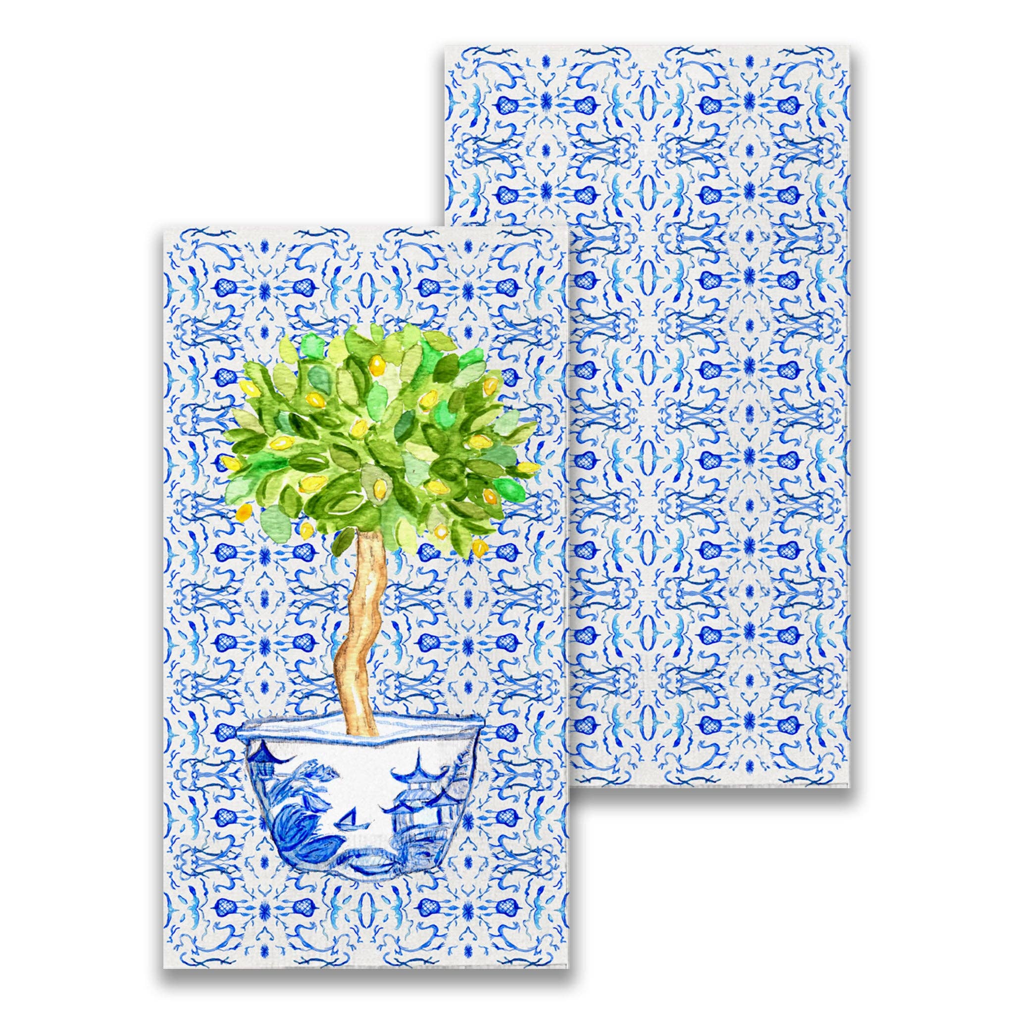 Napkins, Guest, Blue and White Bowl with Lemon Tree