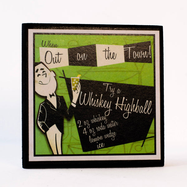 Coaster Set, Retro Cocktail Recipe Drink