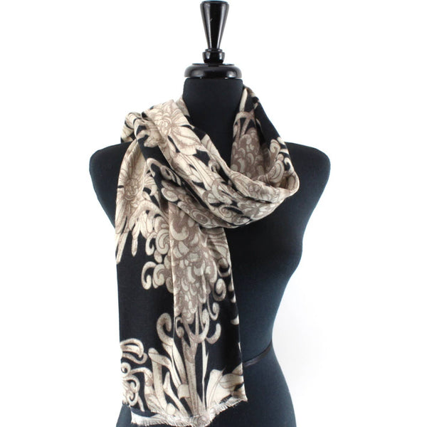 Scarf, Cashmere-Like Printed, Black
