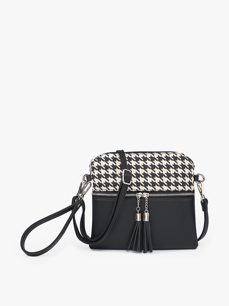 Crossbody, Tara 2 Tone Houndstooth w/ Front Zip Pocket: Blue
