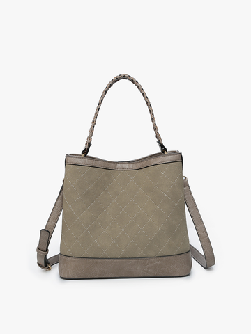Purse, Maude Quilted Satchel: Grey Taupe