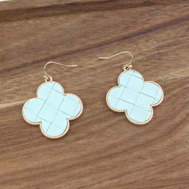 Earrings, Faux Leather Clover, Mint