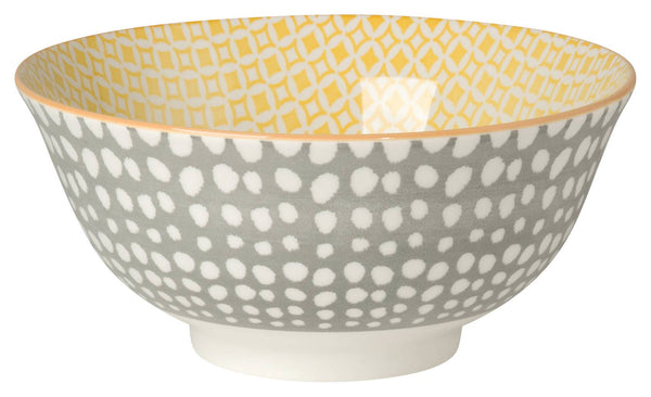 Bowl, Dots Gray and Yellow Stamped 6"