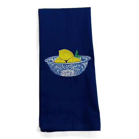 Tea Towel, Lemons in a Blue and White Chinoiserie Dish