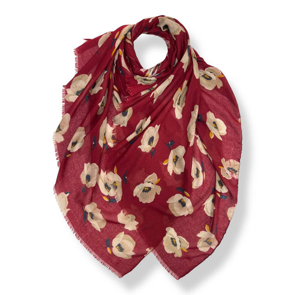 Scarf, Narcisses Flower Print Red
