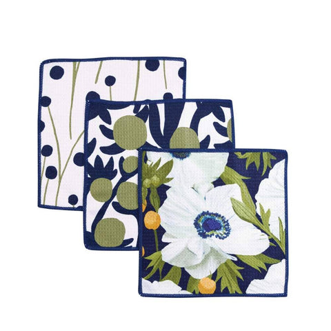 Anemone Poppy Dish Cloths, Set/ 3