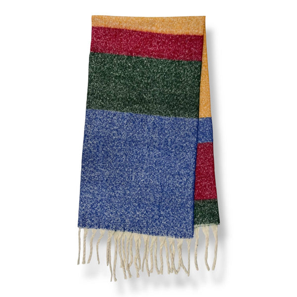 Scarf, Fluffy Block Print w/ Tassels: Navy
