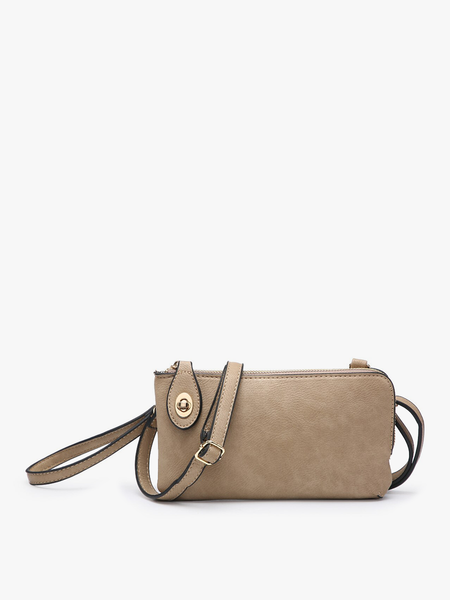 Crossbody/Wristlet w/ Twist Lock Closure: Taupe