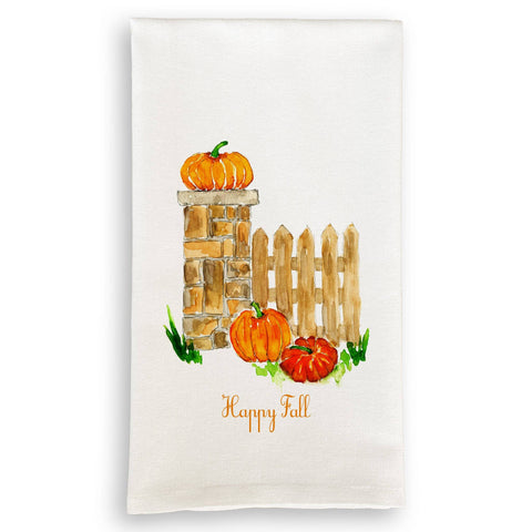 Tea Towel, Happy Fall Fence with Pumpkins