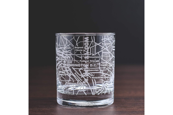 Washington DC Etched Street Grid Whiskey Glass