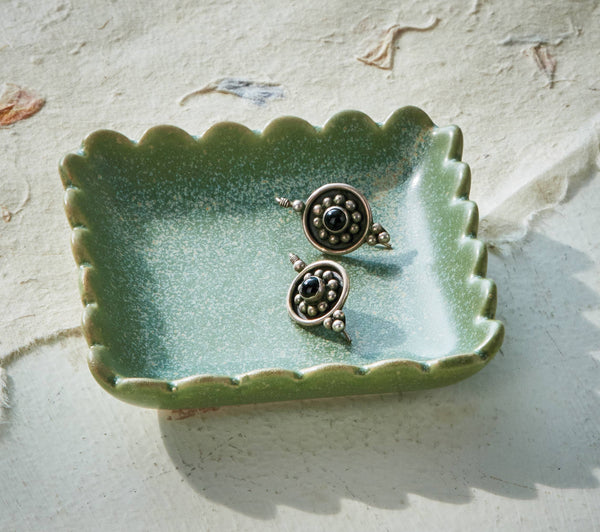 Trinket Scallop Square Dish Light Green