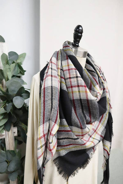 Blanket Scarf, Black Plaid