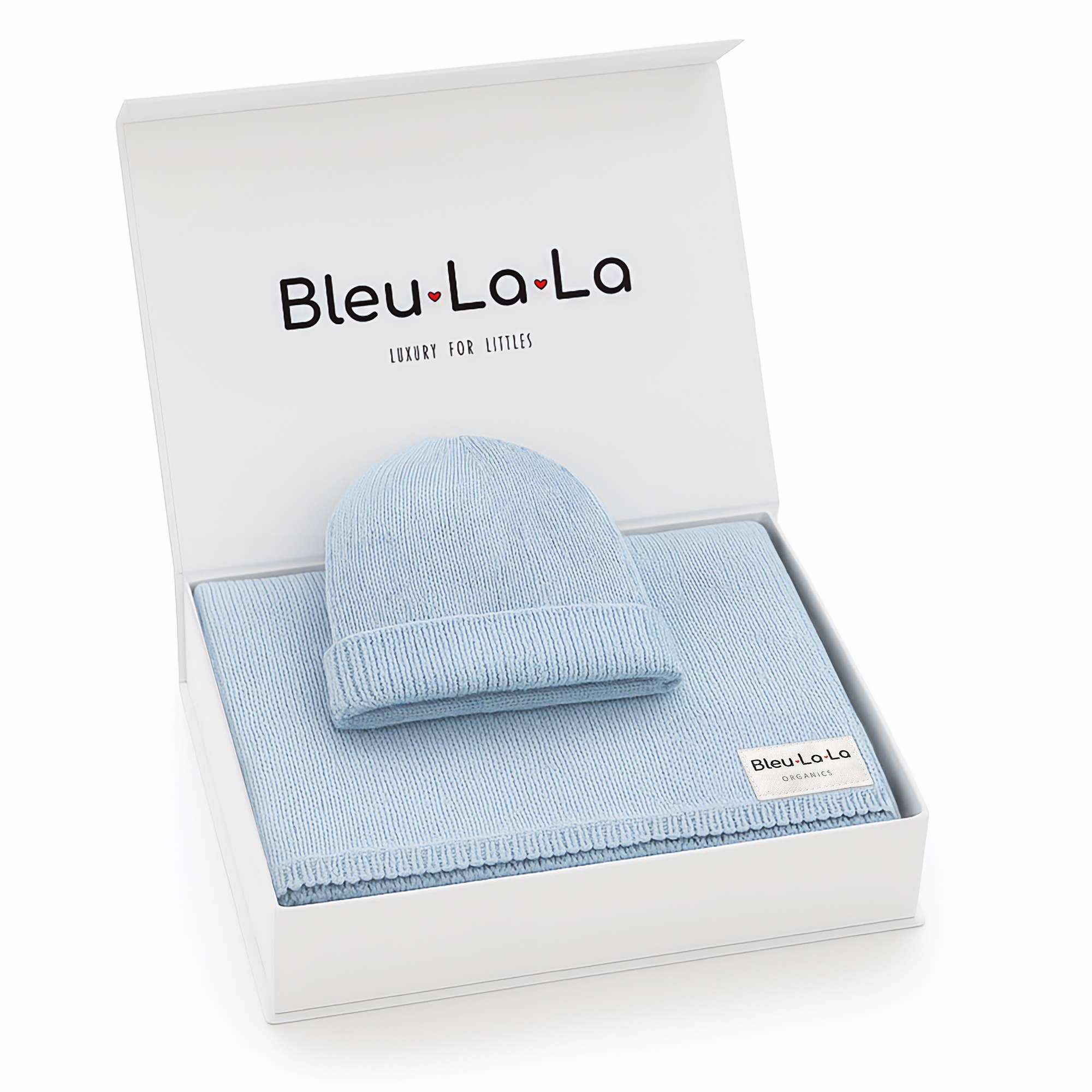 Baby Blanket Set, Luxe - 100% Organic Sky Blue