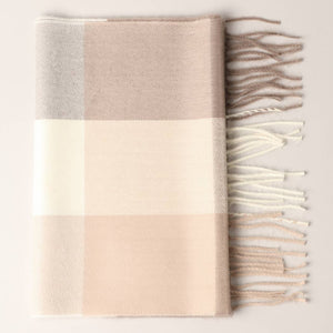 Scarf, Plaid Cashmere Feel Taupe